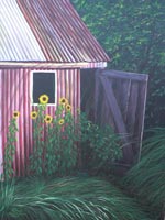 Tin Shed with Sunflowers 12x16 inches